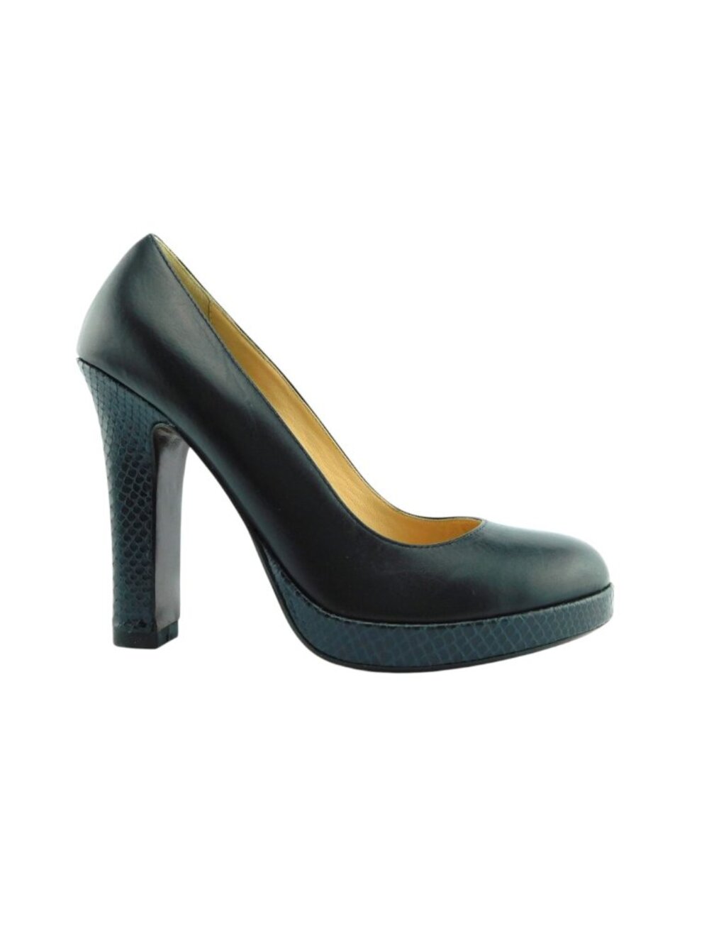 COLE HAAN Black Leather Snake Platform Block Heel Pumps 5